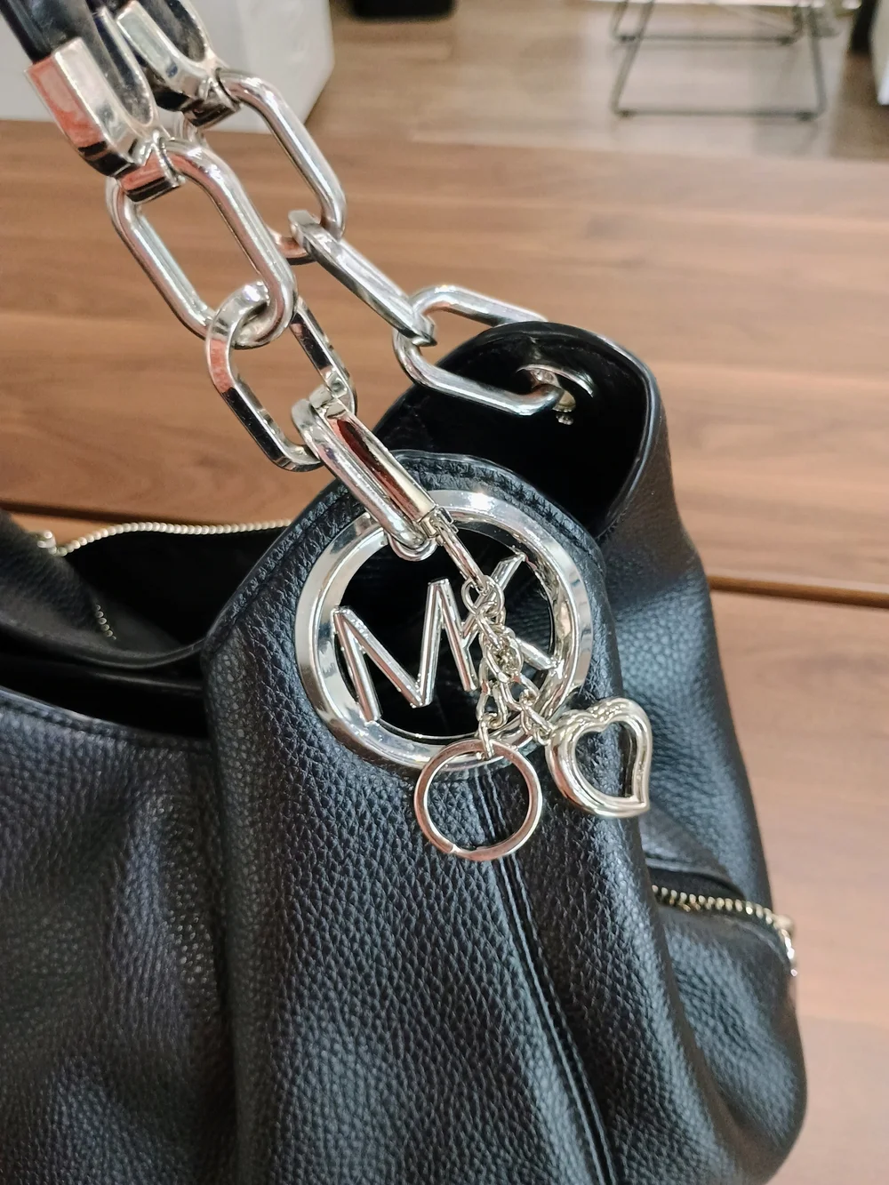 Michael Kors Black Pebbled Leather Hobo with Silver Hardware